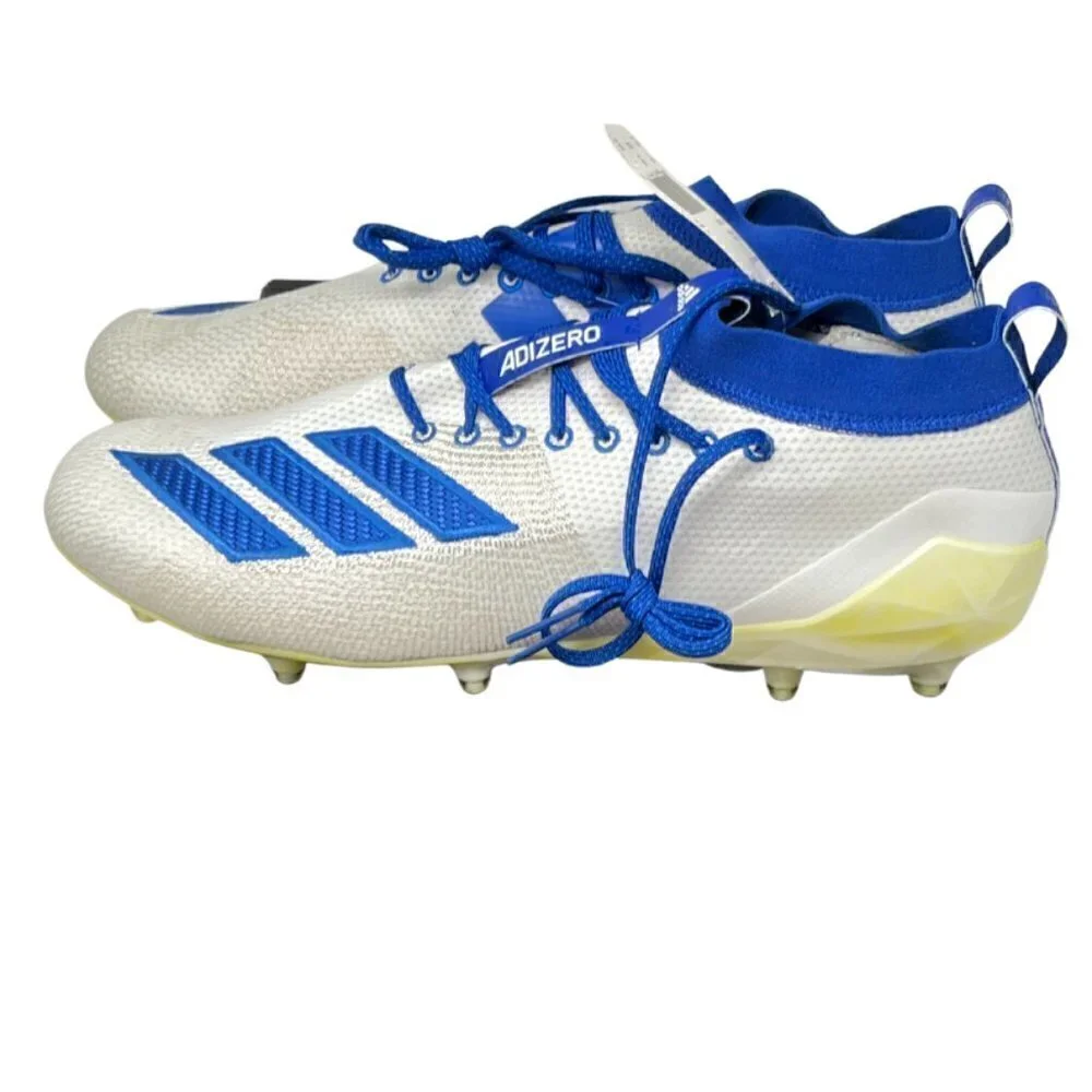Adidas Men's Adizero 8.0 Mid Football Cleats, White Royal Blue, Size 16